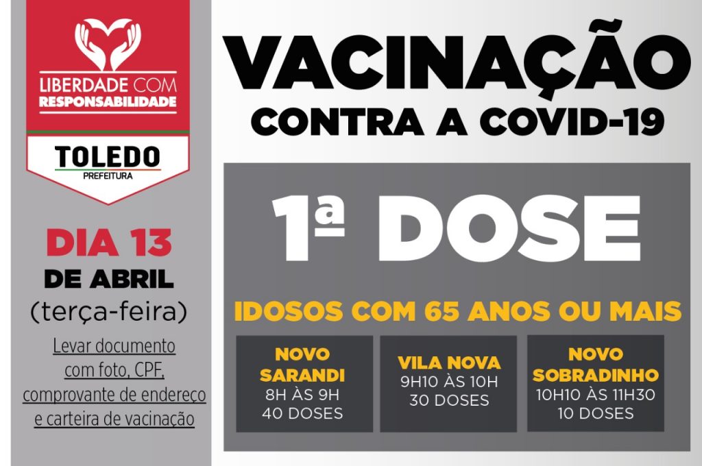 Vacinação amanhã (13) em Toledo ocorrerá em três distritos
