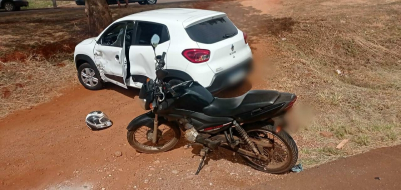 Motociclista fica ferido em colisão entre carro e moto em rodovia que liga Toledo a São Pedro do Iguaçu