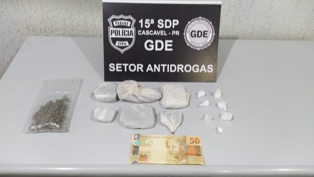 Procurado pela Justiça é preso em ação do GDE no Santo Onofre, em Cascavel; drogas e dinheiro foram apreendidos