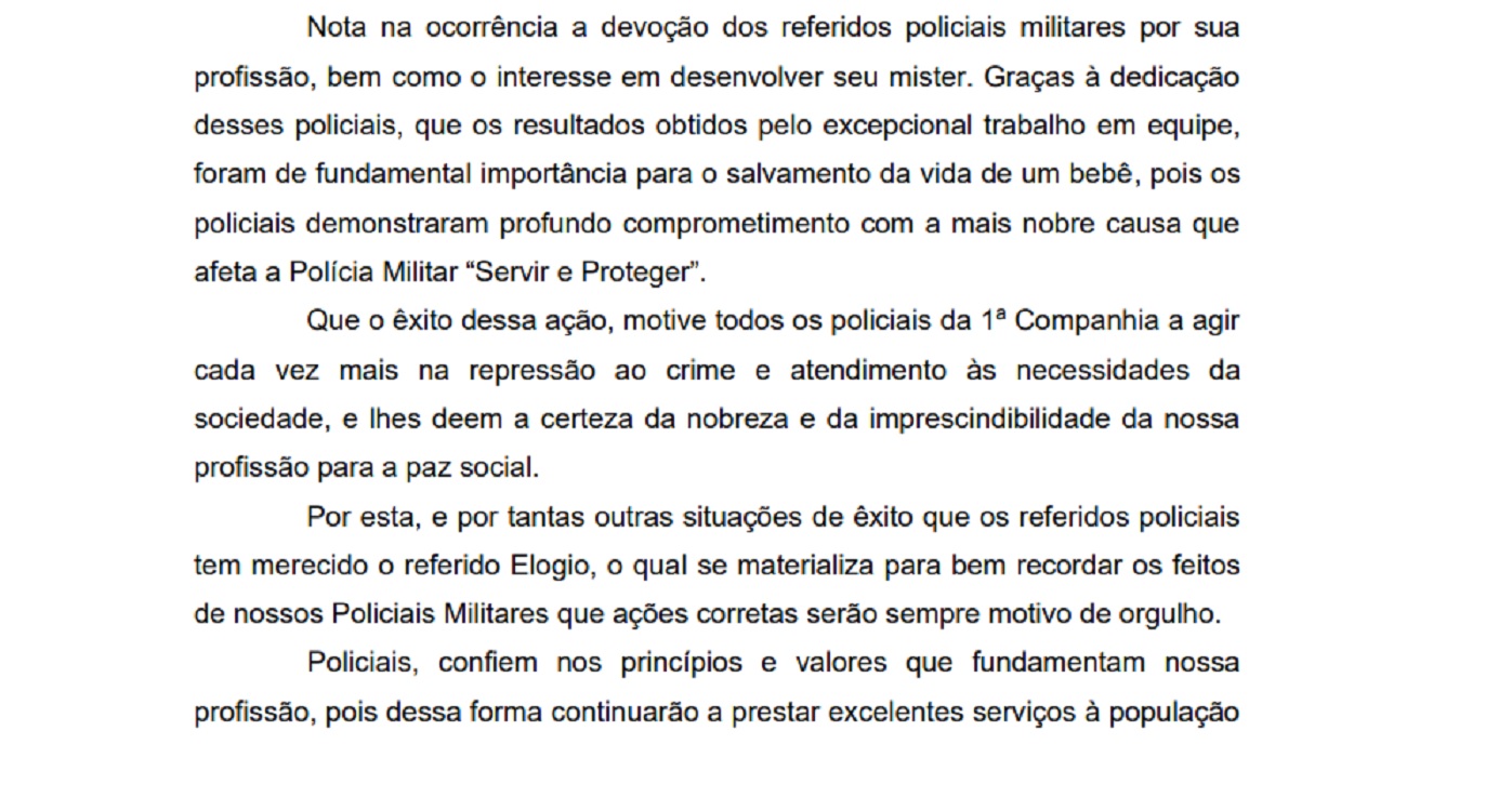 Policiais militares que agiram rápido para salvar bebê de nove dias que se engasgou com leite materno recebem homenagem Imagem referente a Policiais militares que agiram rápido para salvar bebê de nove dias que se engasgou com leite materno recebem homenagem