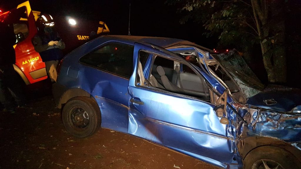 Motorista perde o controle da direção, sai da pista e bate em árvore na PR-180
