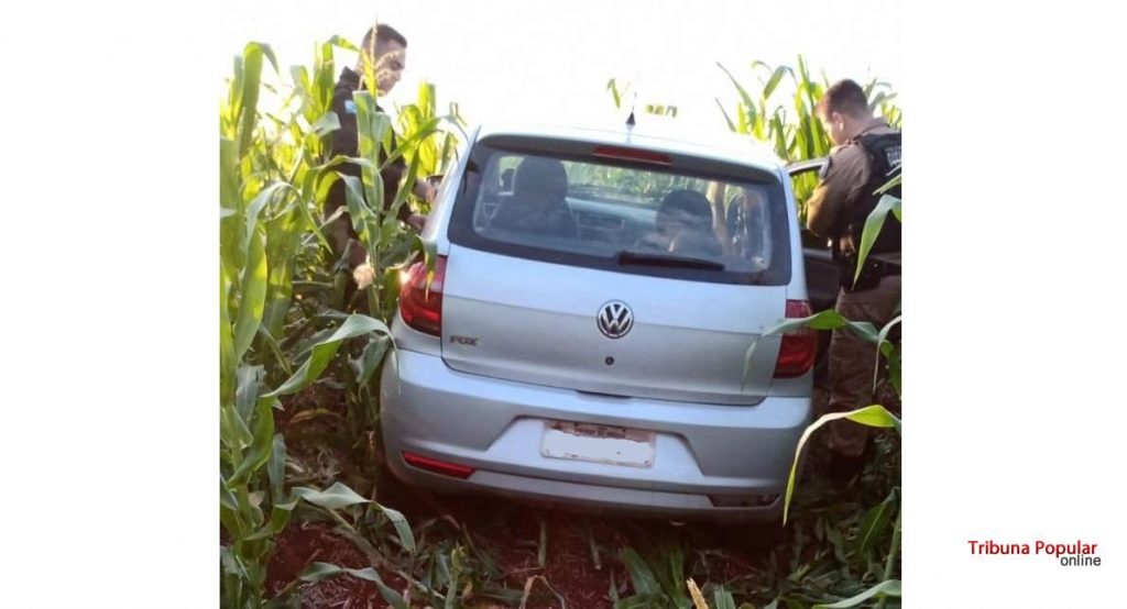 Veículo roubado é encontrado pela equipe GOTAMOTRAN, da PM, em meio a milharal em Foz