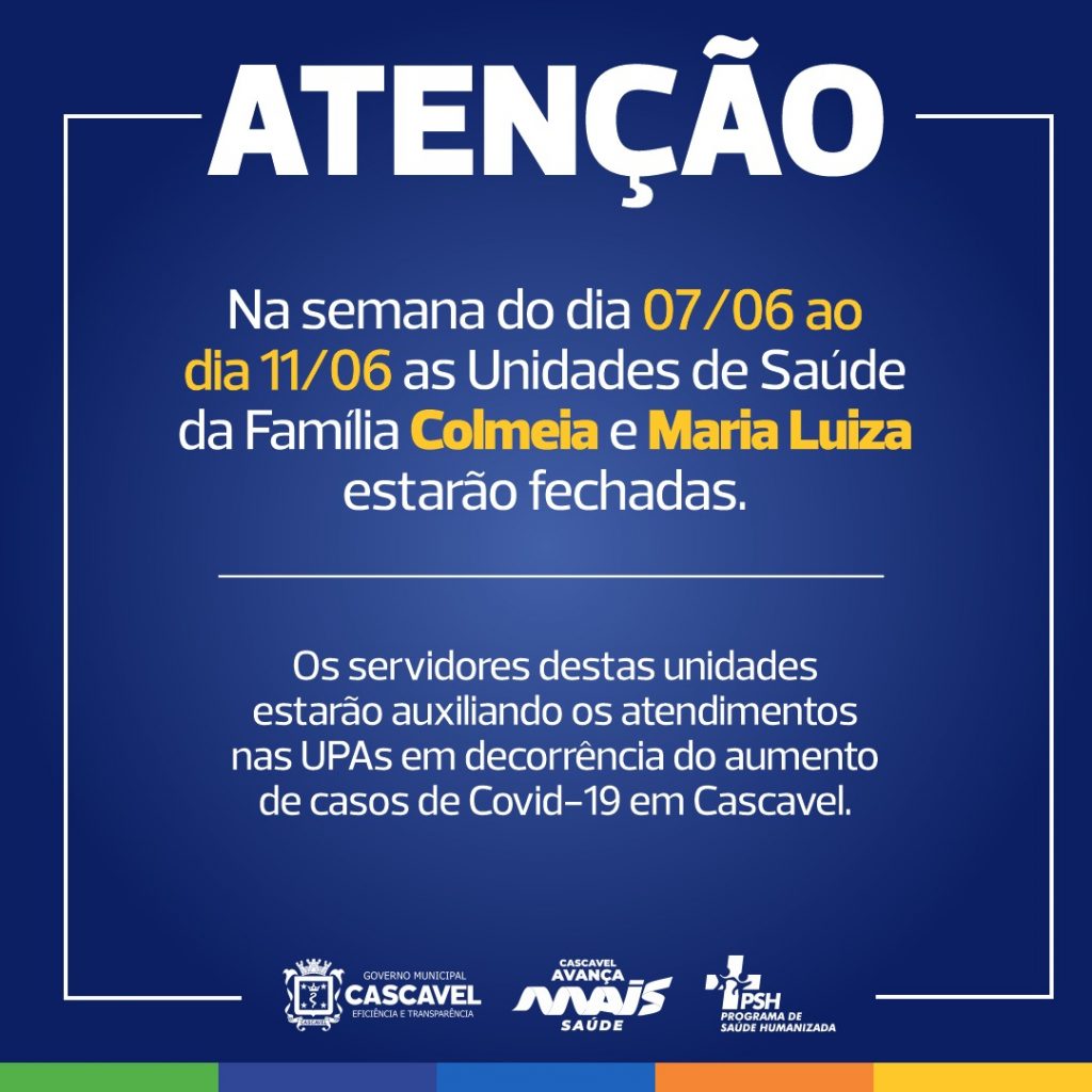 Unidades de saúde do Colmeia e do Maria Luíza ficarão fechadas na próxima semana