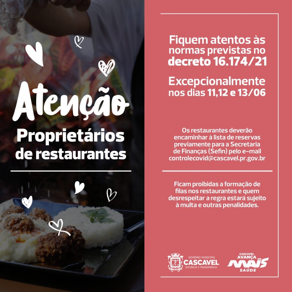 Restaurantes deverão encaminhar lista de reservas à Secretaria de Finanças neste fim de semana