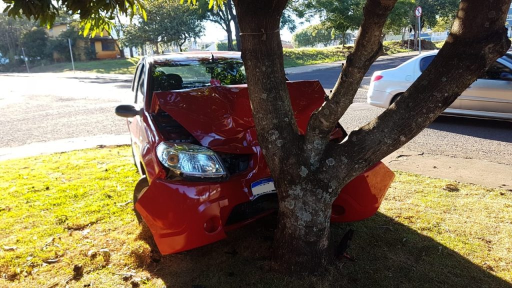 Motorista perde o controle e bate Sandero em árvore no Bairro Alto Alegre