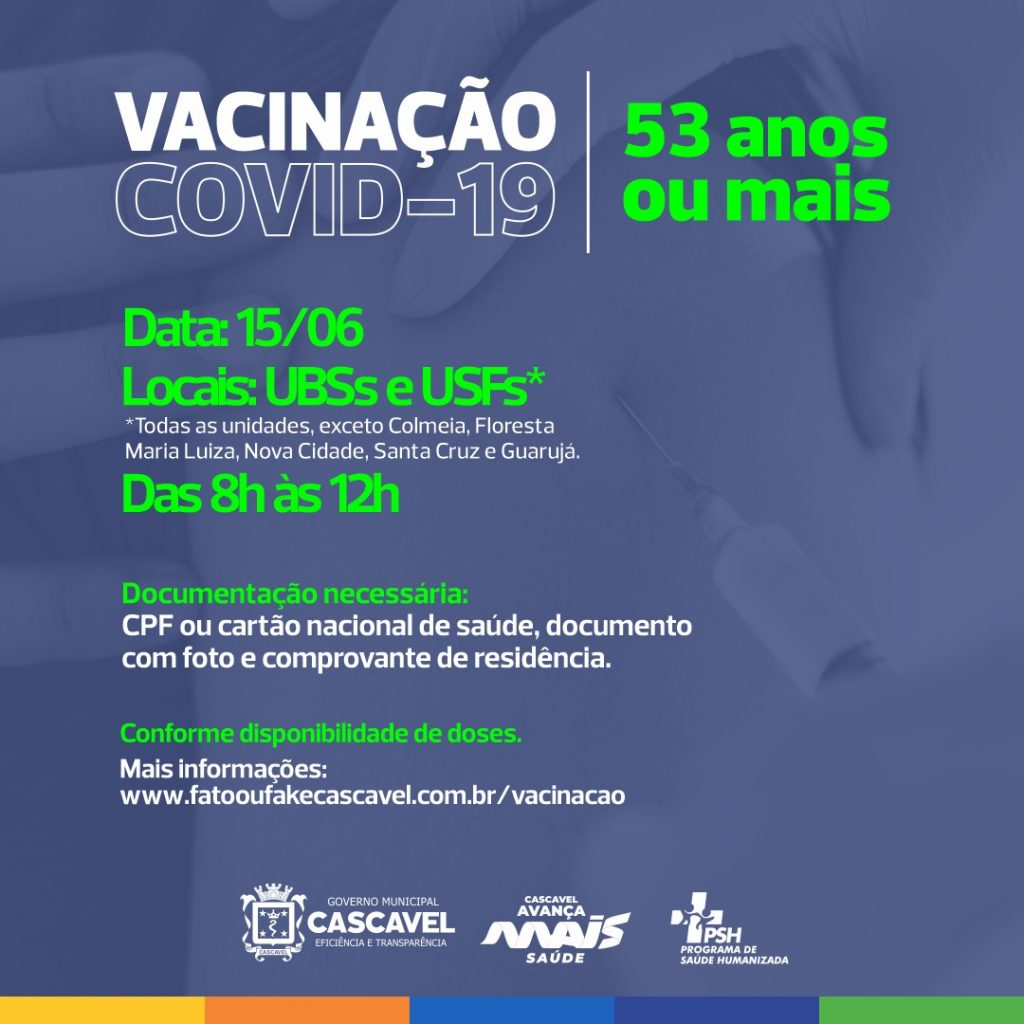 Covid-19: pessoas com 53 anos ou mais poderão receber vacina nesta terça-feira (15)
