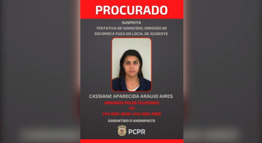 Polícia Civil divulga foto de foragida por tentativa de homicídio após acidente em Curitiba