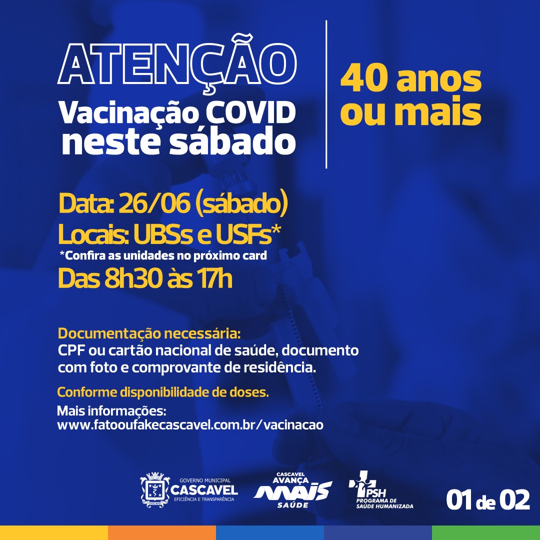 Veja o cronograma de vacinação contra a Covid-19 que será retomado amanhã (26) e domingo (27)