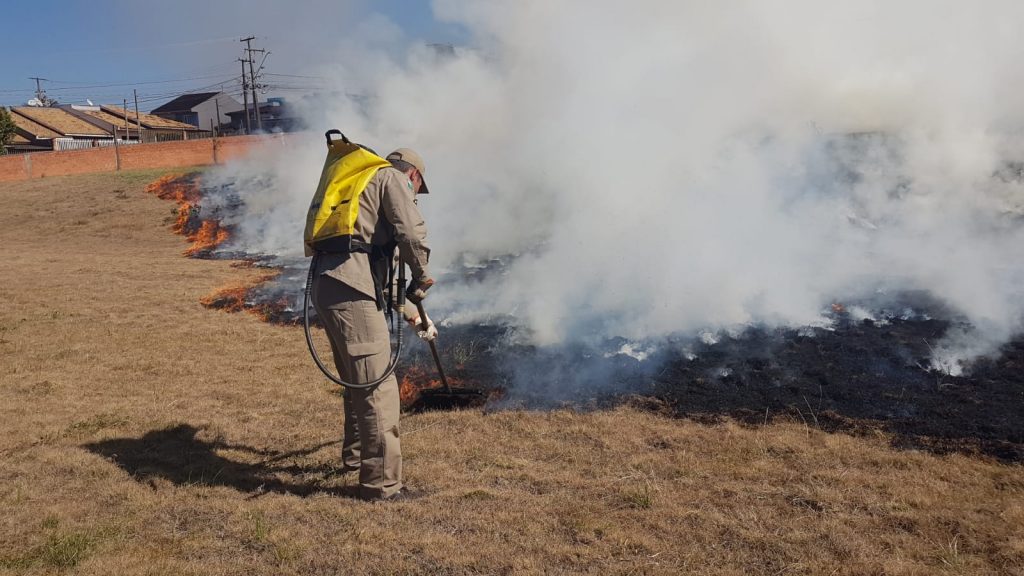 Fumaça densa causada por incêndio mobiliza Corpo de Bombeiros ao Pioneiros Catarinenses