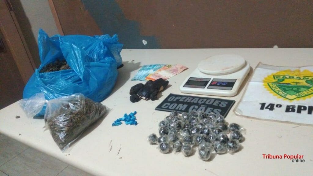 Jovem é preso em flagrante pela PM com maconha, cocaína, haxixe, balança e dinheiro em Foz