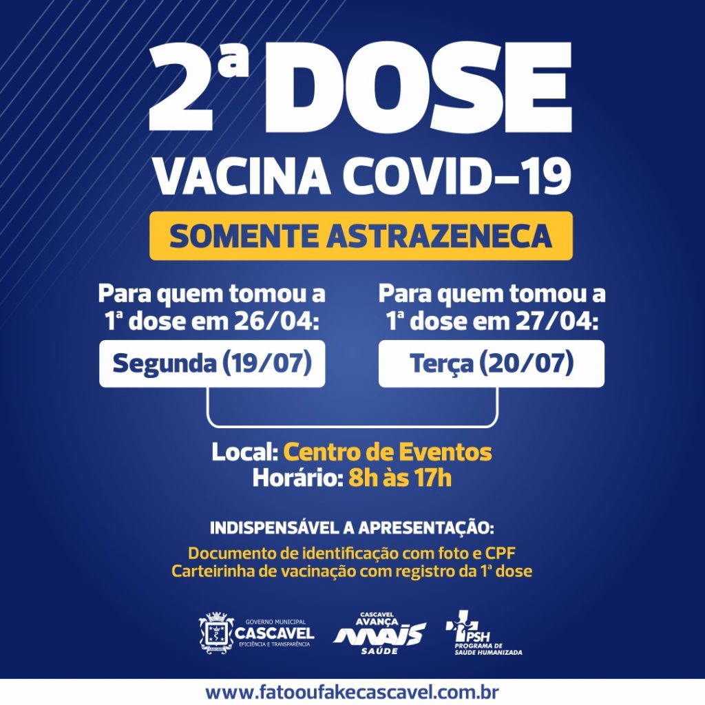 Segunda dose da Astrazeneca segue sendo aplicada no Centro de Convenções