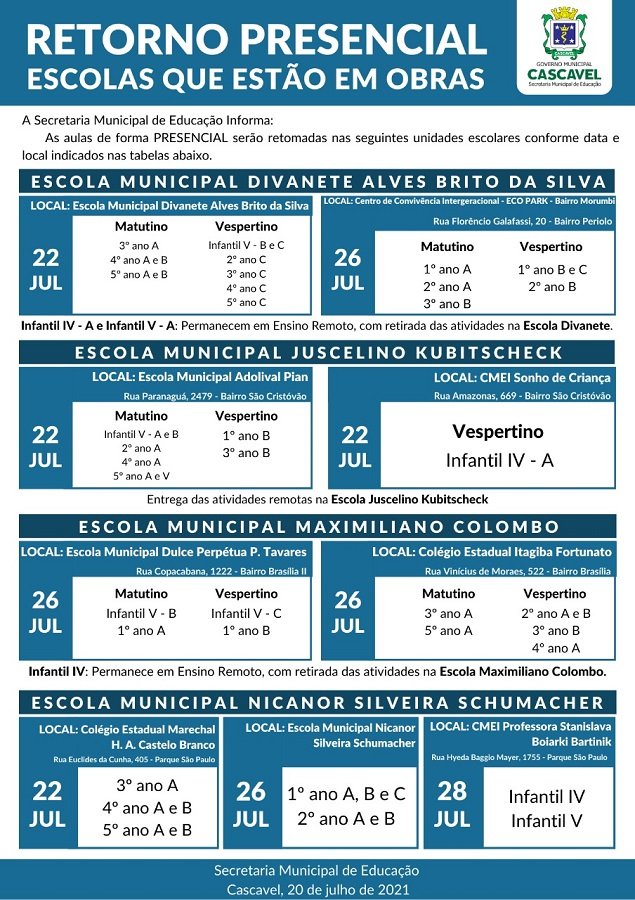 Rede Municipal atenderá presencialmente mais de 29 mil alunos no retorno das férias