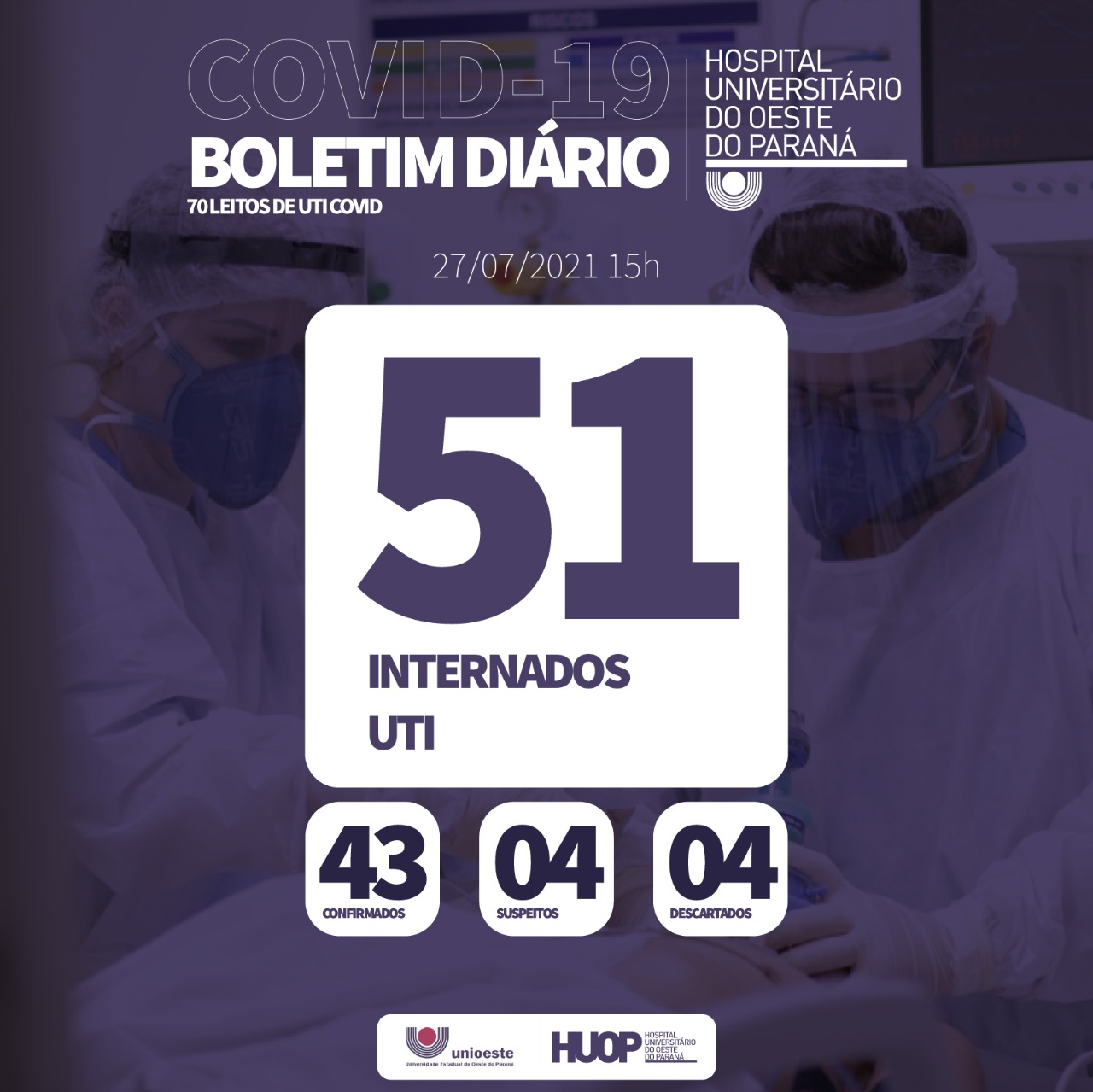 Dois novos óbitos por Covid-19 são registrado no HUOP Imagem referente a Dois novos óbitos por Covid-19 são registrado no HUOP
