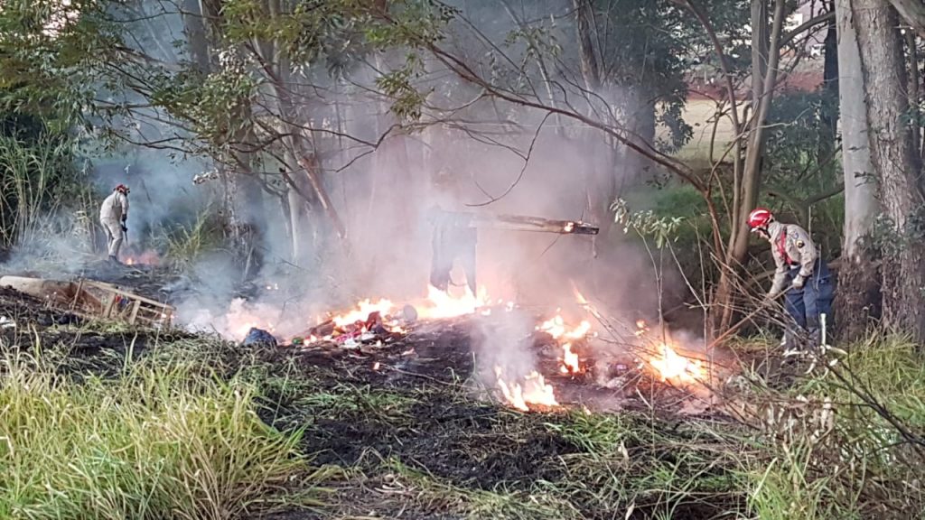 Incêndio atinge área de vegetação no Bairro Santa Cruz e Bombeiros são mobilizados