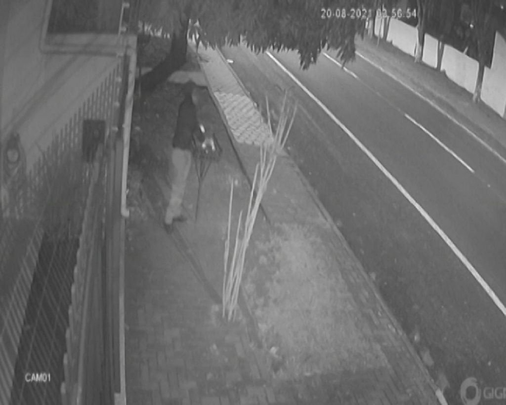 Imagens flagram homem pulando muro de residência no Parque São Paulo após furto de câmeras de segurança
