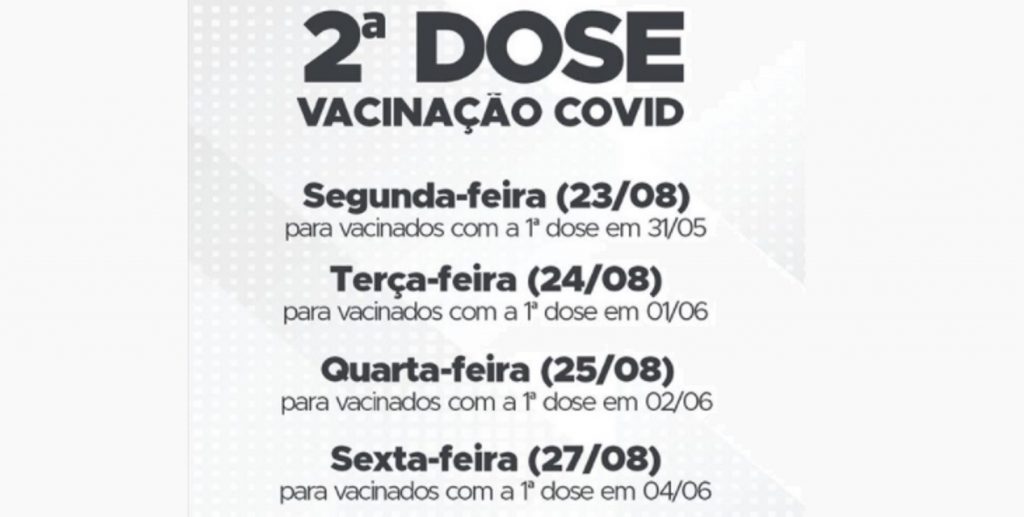 Covid-19: pessoas vacinadas com 1ª dose no dia 31/05 recebem a 2ª dose nesta segunda-feira (23)