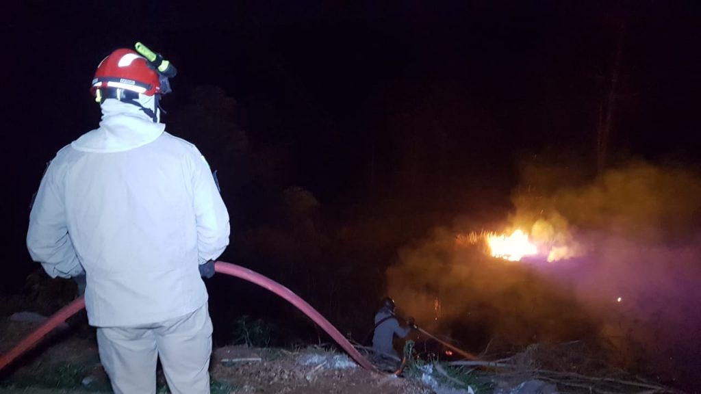 Bombeiros combatem incêndio em área de vegetação no Bairro XIV de Novembro