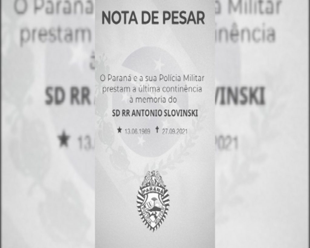 PM emite nota de pesar pelo falecimento do soldado Slovinski