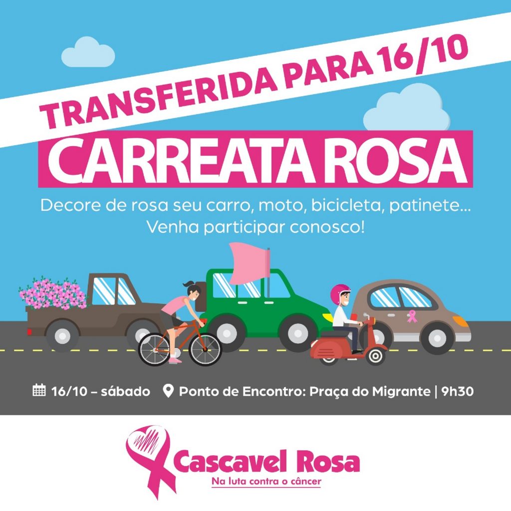 Carreata Rosa é transferida para o dia 16 de outubro
