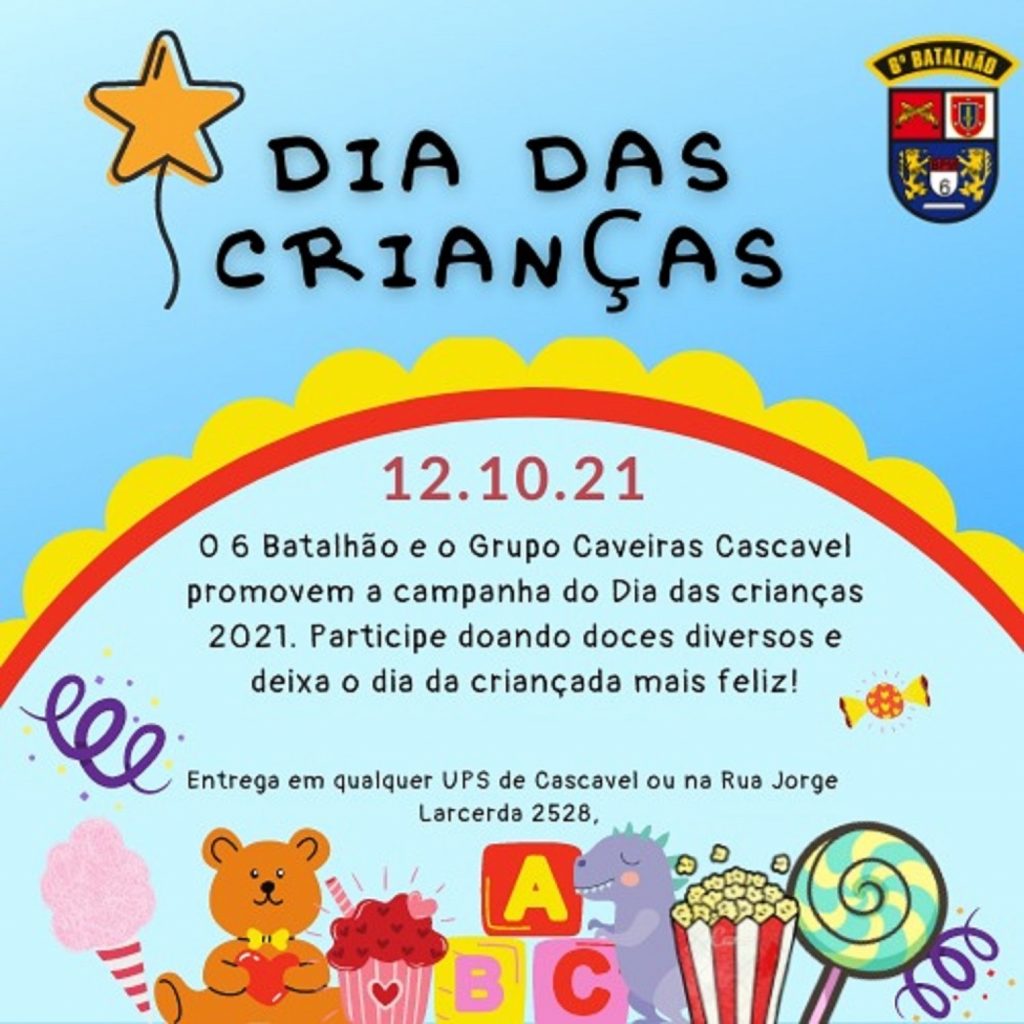 6º BPM, Grupo Caveiras, GM e Transitar realizarão carreata e distribuição de doces no Dia das Crianças