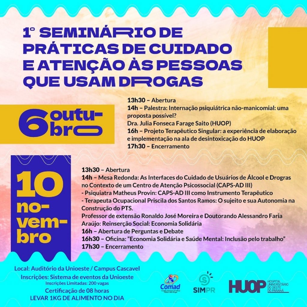 Começa amanhã o 1º Seminário de Práticas de Cuidado e Atenção às Pessoas que Usam Drogas