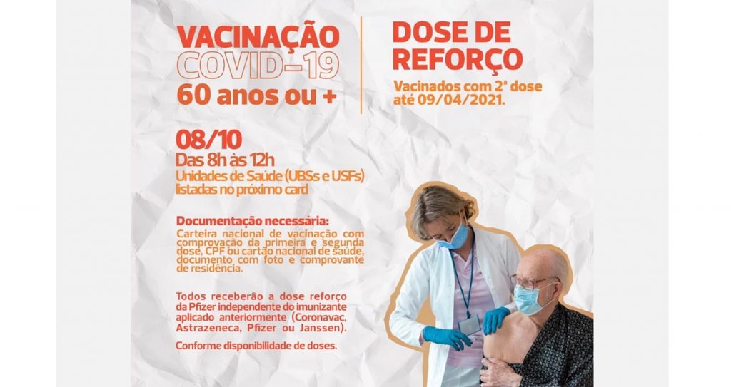 Dose reforço: Saúde vacina público de 60 anos ou mais nesta sexta-feira