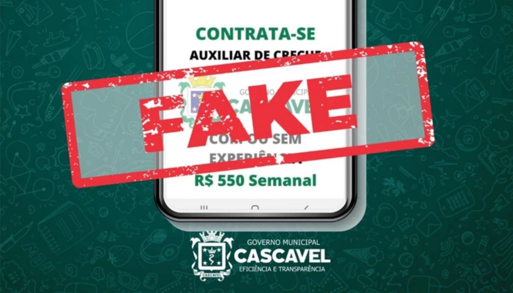 Prefeitura de Cascavel informa que não está contratando auxiliar de creche