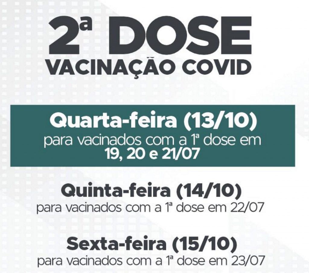 Confira o cronograma de vacinação da segunda dose da covid-19 Confira o cronograma de vacinação da segunda dose da covid-19