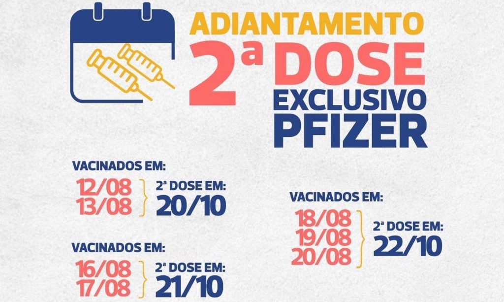 Covid-19: segunda dose para quem recebeu vacina da Pfizer nos dias 16 e 17 de agosto será aplicada amanhã