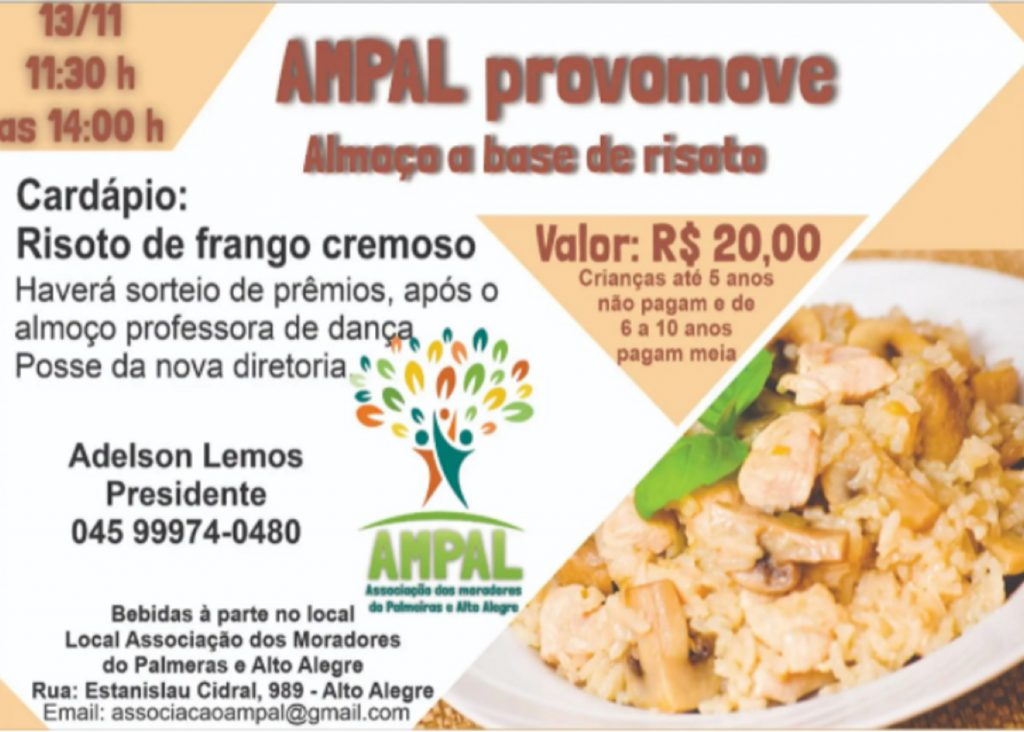 Associação dos Moradores do Palmeiras e Alto Alegre promove almoço neste sábado (13)