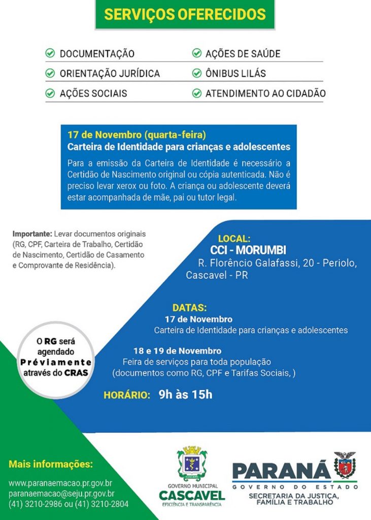 Paraná Cidadão oferta serviços gratuitos à população de Cascavel a partir desta quarta-feira