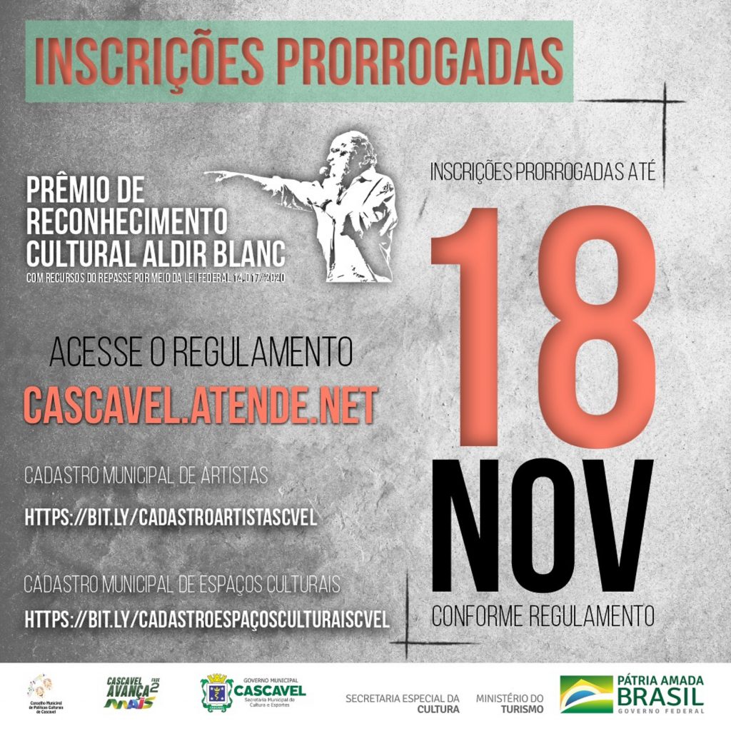 Secretaria de Cultura e Esportes prorroga inscrições da Lei Aldir Blanc Secretaria de Cultura e Esportes prorroga inscrições da Lei Aldir Blanc