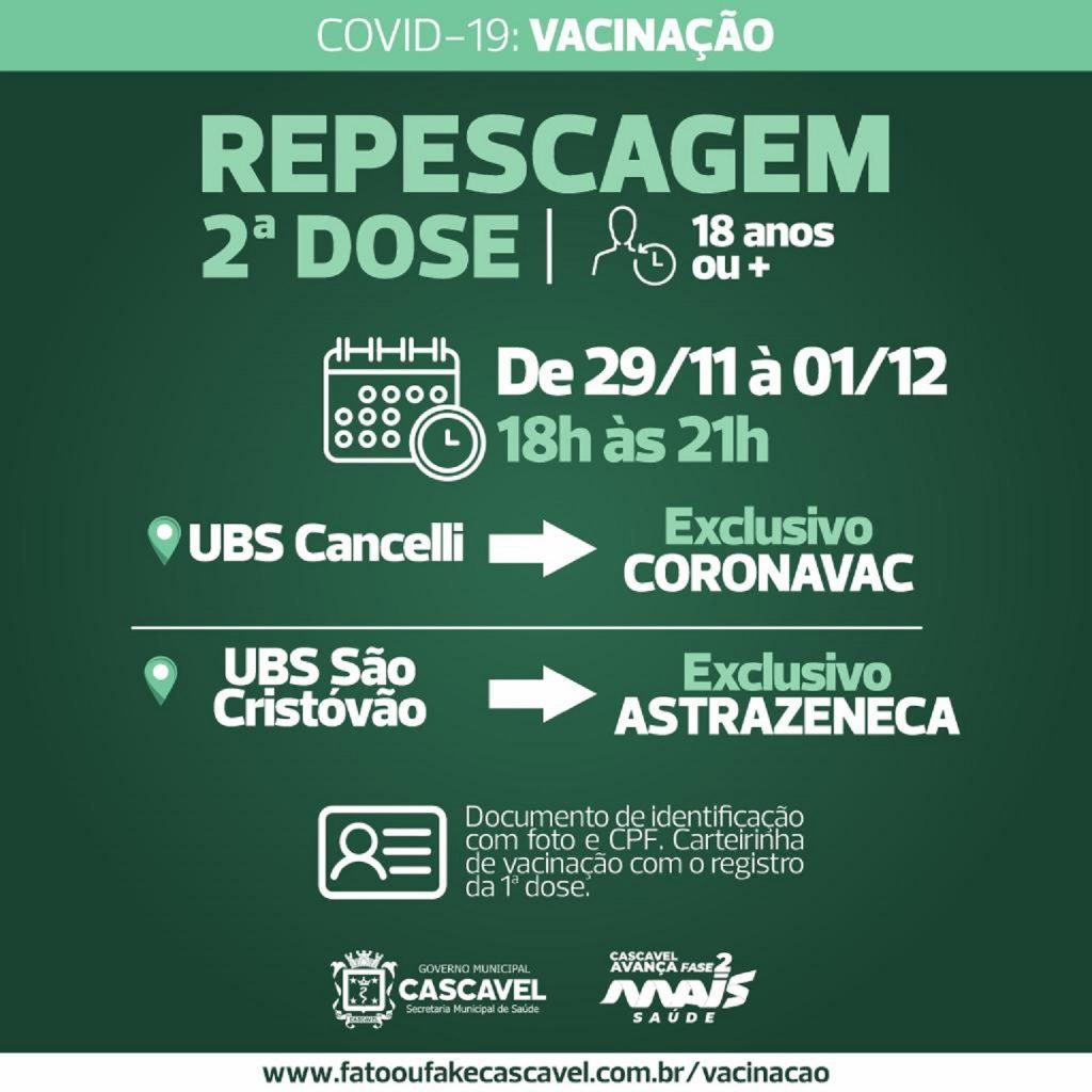 Vacinação Covid-19: segunda-feira haverá repescagem para 2ª dose de Coronavac e Astrazeneca