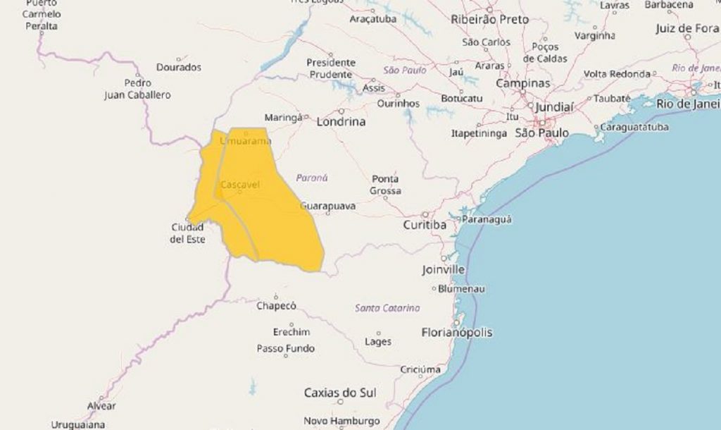 Alerta: Defesa Civil emite aviso de chuvas intensas e tempestade em cidades paranaenses