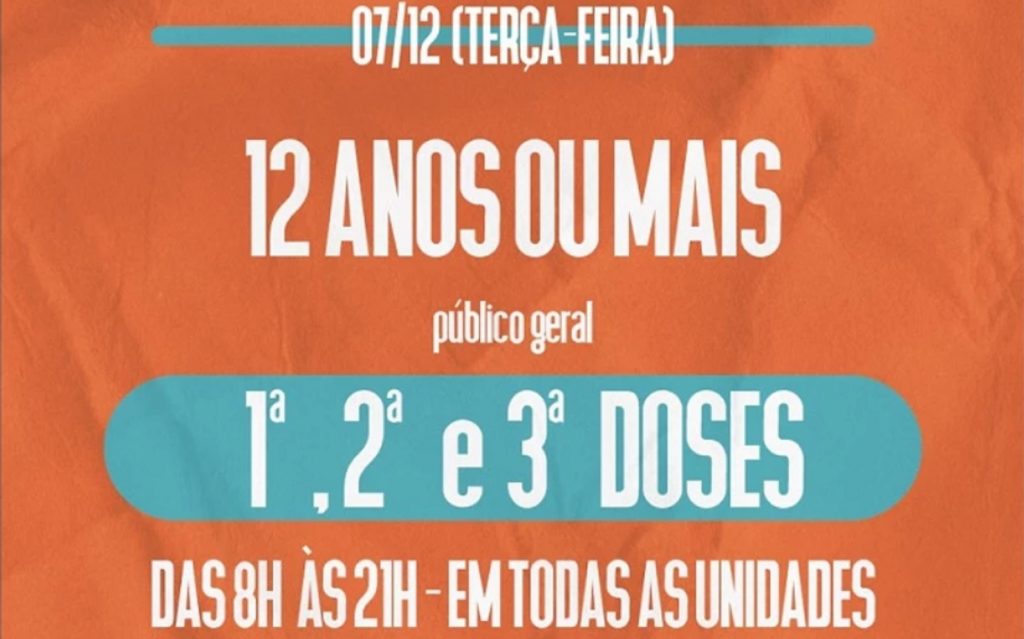 Amanhã tem vacina para público geral das 8 às 21h
