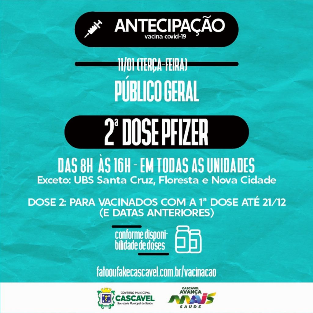 Cascavel antecipa vacinação contra Covid-19 nesta terça-feira