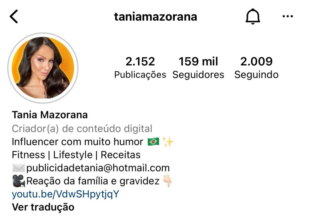 Tania Mazorana, tem conta do Instagram hackeada