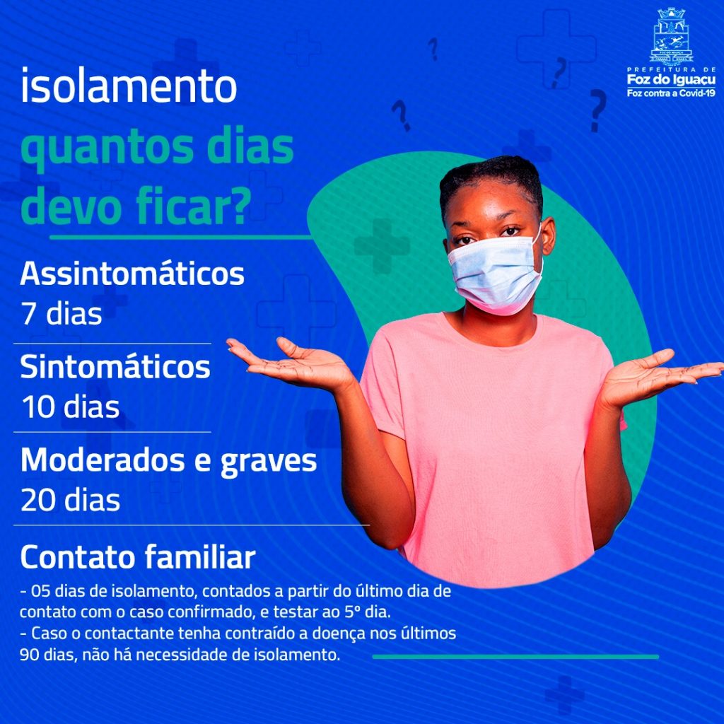 Saiba quais os prazos de isolamento para casos confirmados e contatos próximos da Covid-19