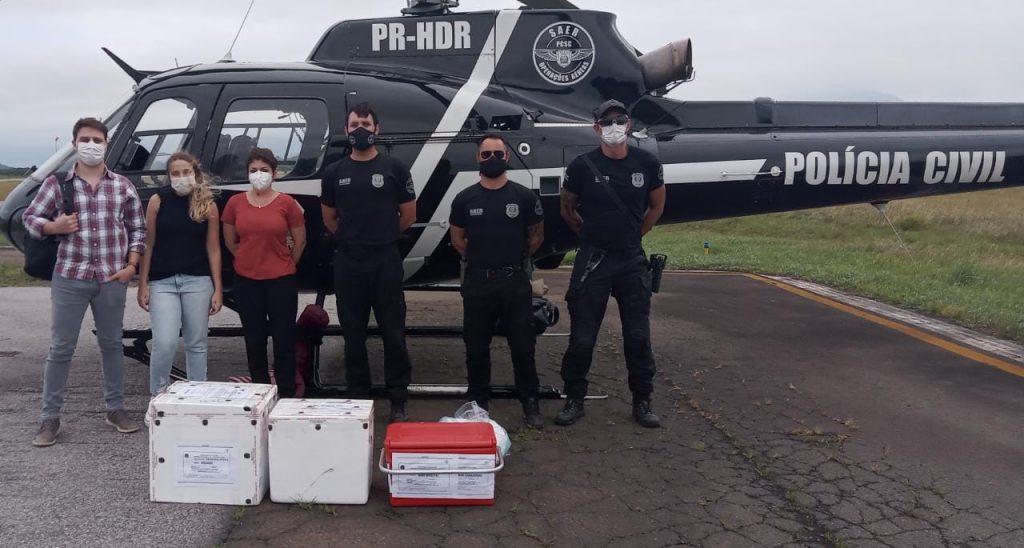 Equipe do helicóptero da Polícia Civil realiza transporte de órgãos