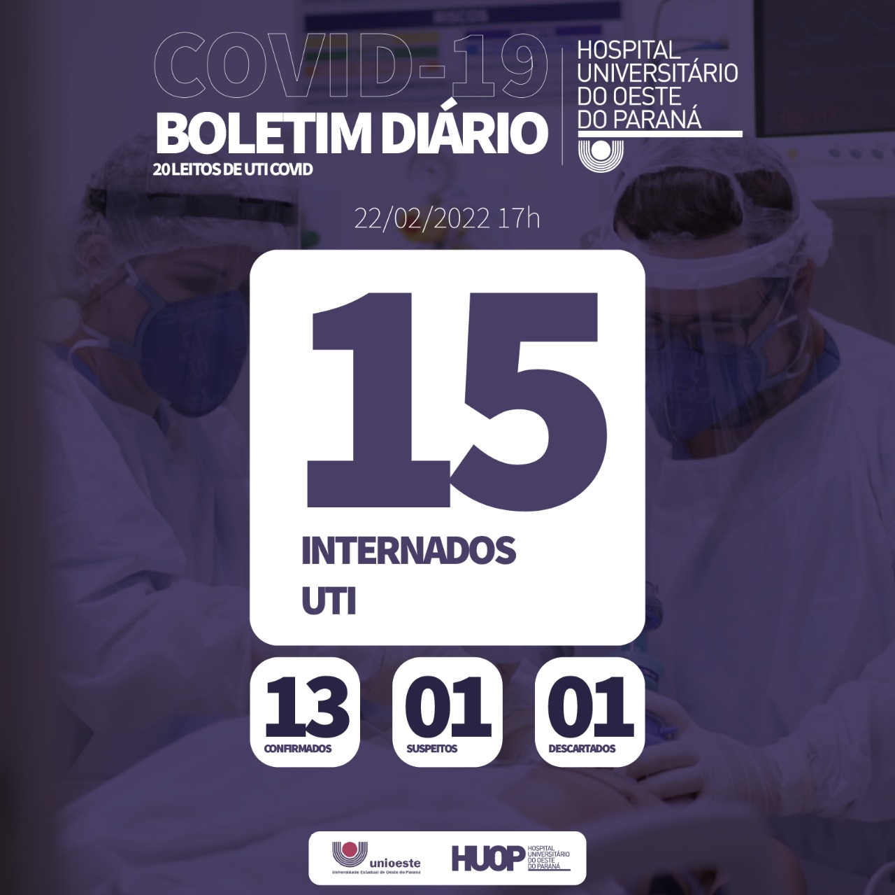 Ala Covid-19 do HUOP tem 15 pacientes internados
