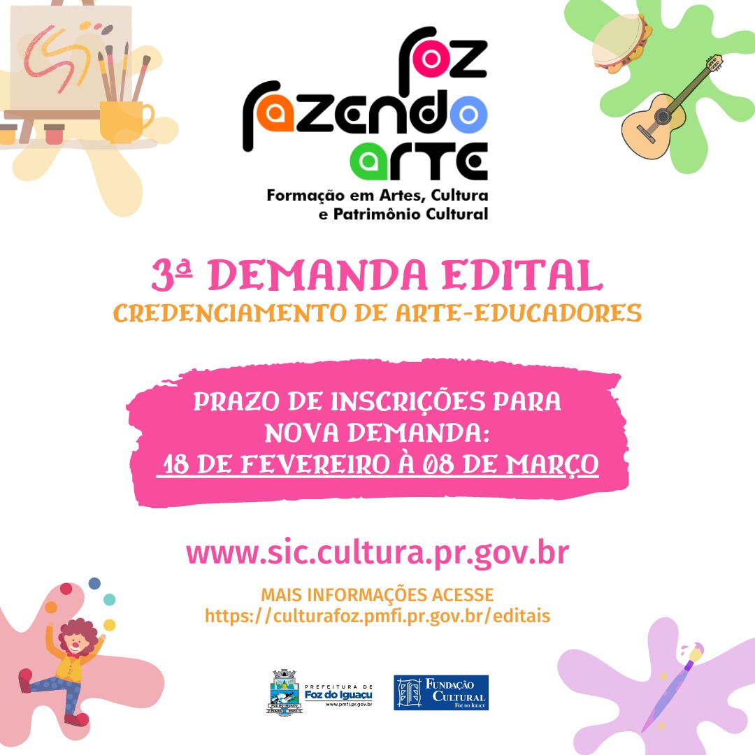 Fundação Cultural abre nova chamada de contratação para educadores culturais do Foz Fazendo Arte