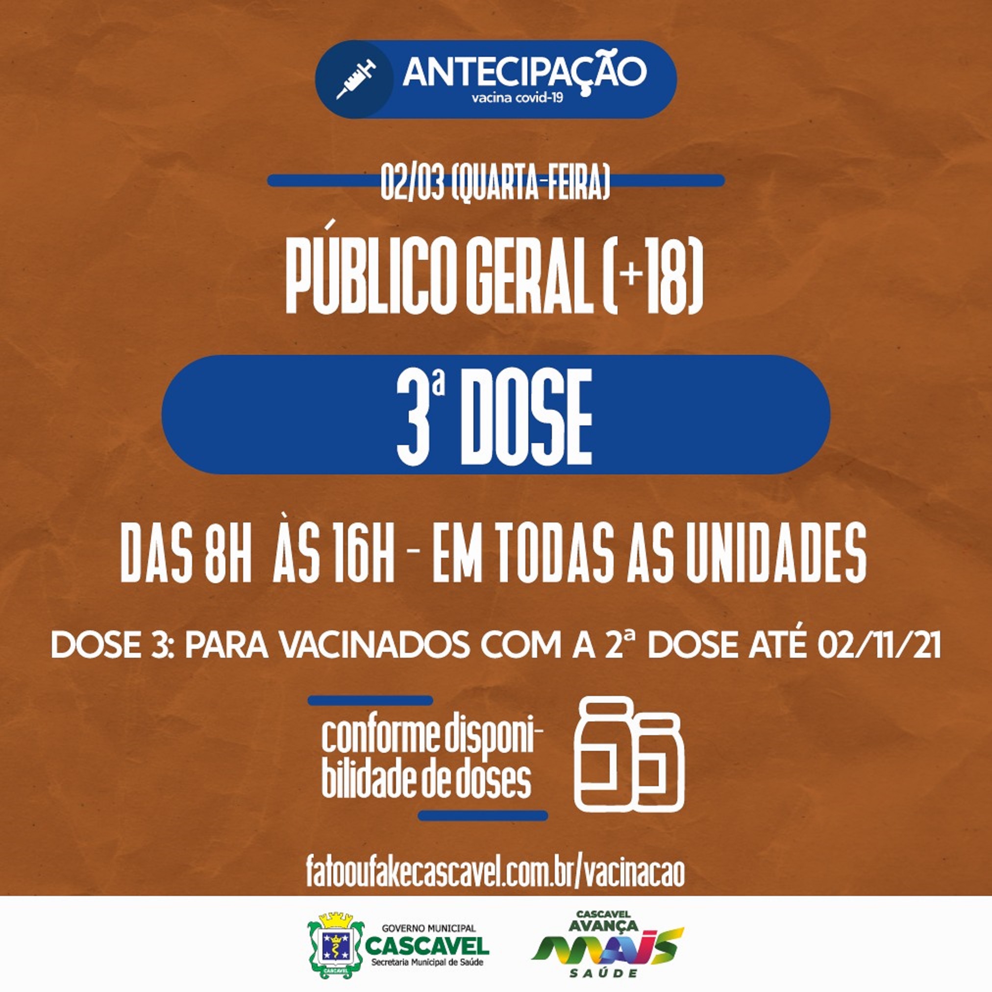 Covid-19: aplicação de 2ª e 3ª doses volta nesta quarta-feira