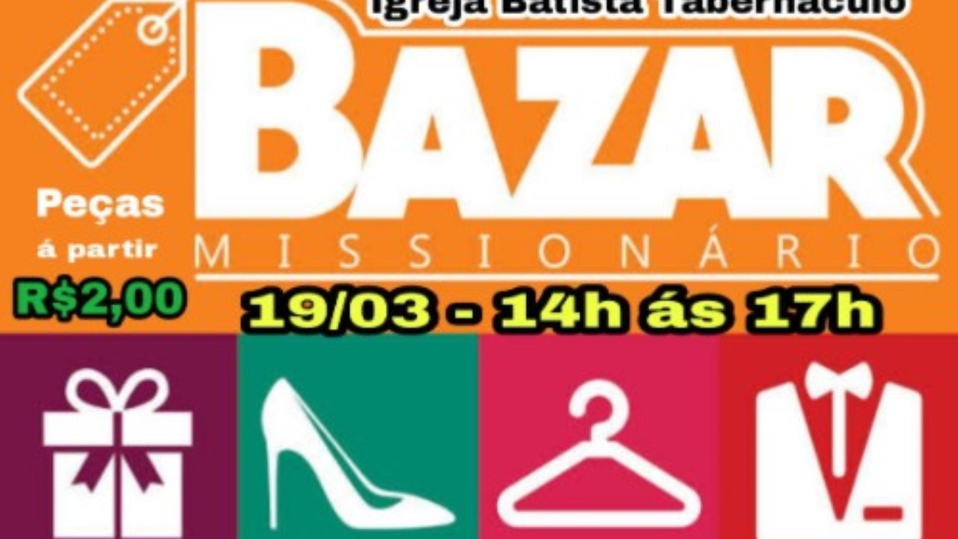 Bazar missionário com peças a partir de R$ 2 acontece no sábado (19)