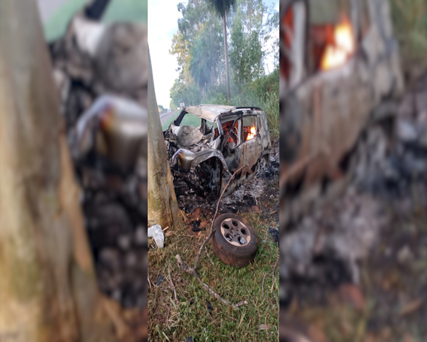 Jovem fica ferido ao Jeep Renegade bater em árvore e pegar fogo
