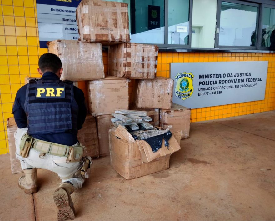 PRF de Cascavel apreende 654 kg de maconha em veículo de carga roubado