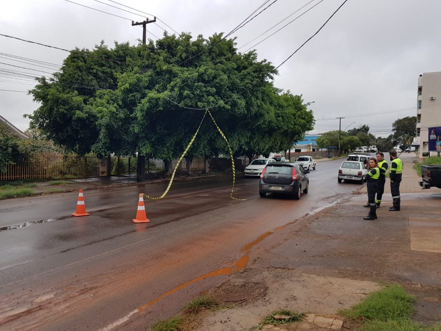 Caminhão arranca fios na Rua Pedro Carlos Neppel e deixa via parcialmente interditada
