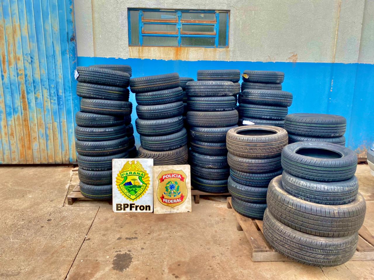 PF e BPFron localizam depósito de pneus contrabandeados em Foz do Iguaçu/PR