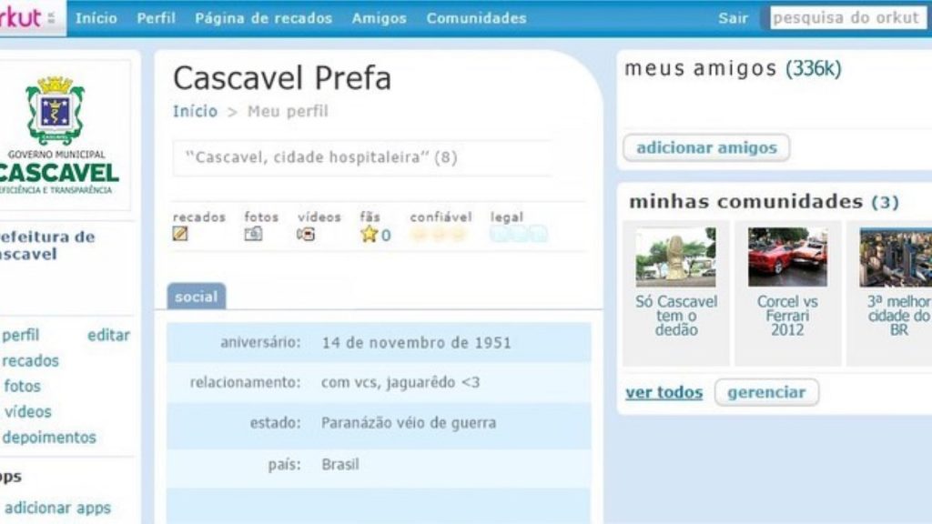 Dia de TBT e a Prefeitura de Cascavel faz publicações recordando comunidades do Orkut