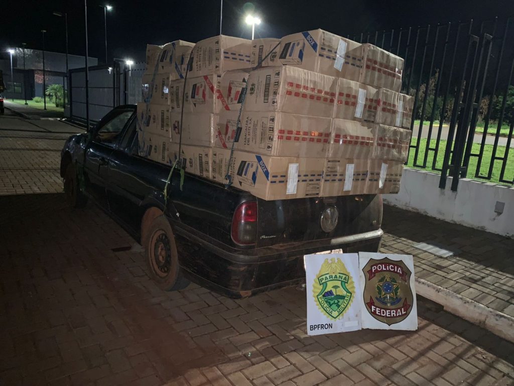 PF e BPFRON apreendem pick-up carregada com cigarros em Terra Roxa