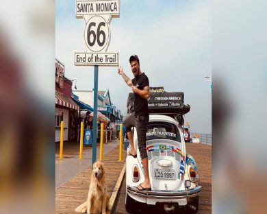 Imagem referente a Influenciador de SC que viajava com Fusca nos EUA em companhia de cão, morre em acidente de trânsito